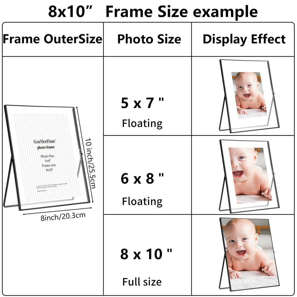 Black 8x10'' Floating Frame Set of 2, For Photo Sizes (5x7'', 6x8'' 7x9''), Beautiful Metal Beaded Frames Adjustable