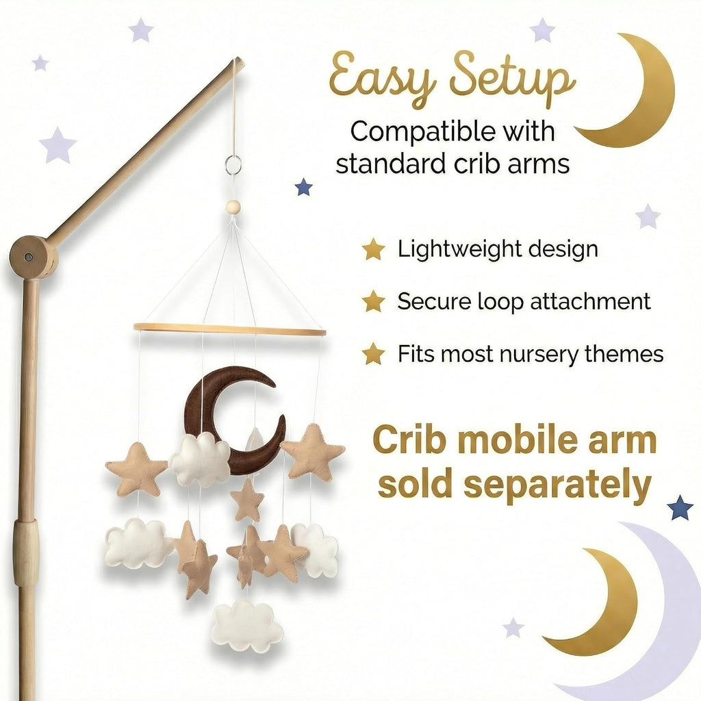 Baby Mobile for Crib - Modern Boho Cloud Nursery Decor, Brown & Tan