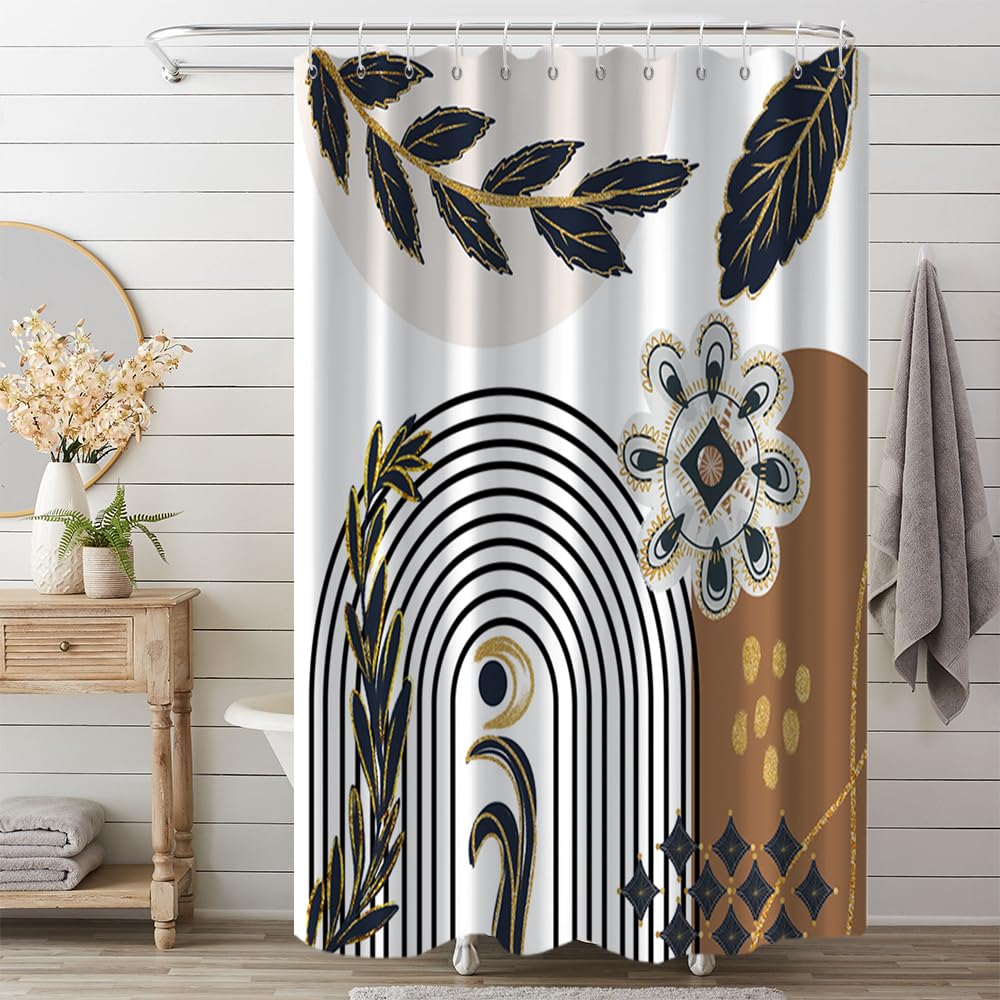Black and Gold Boho Shower Curtain 72x78 Inch