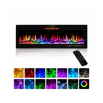 50" Electric Fireplace Recessed/Wall Mounted/Freestanding, 196 Color Combos