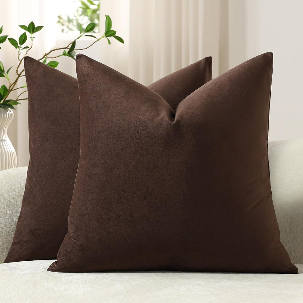 Throw Pillow Covers 18x18 Chocolate Brown: Pack of 2 Cozy Soft Velvet Square Modern Luxury Decorative Throw Pillow Cases