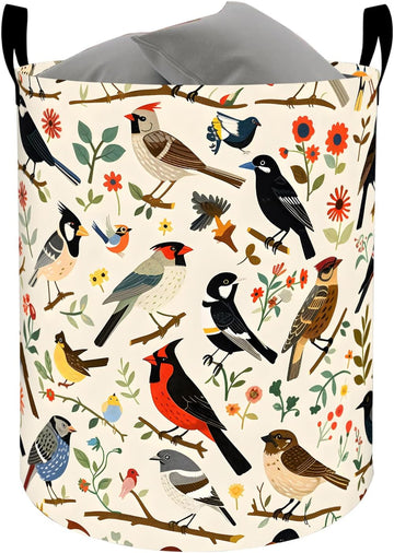 Vintage Garden Bird Laundry Basket, Songbird Floral Decorative Gifts Storage Hamper, Waterproof Oxford Cloth