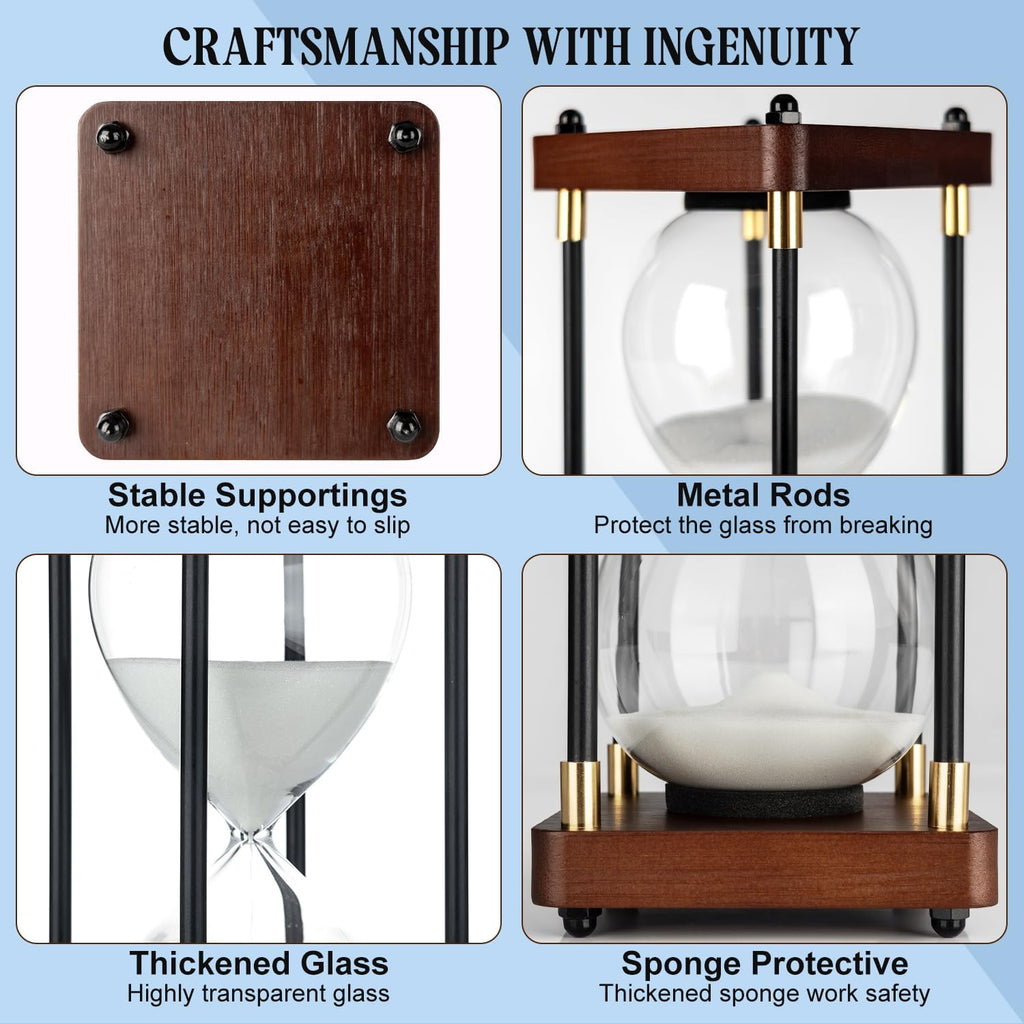 60 Minutes Sand Hourglass Timer, Vintage Sand Clock 60 Minutes, Large White Sander with Wooden End Caps, Hour Glass