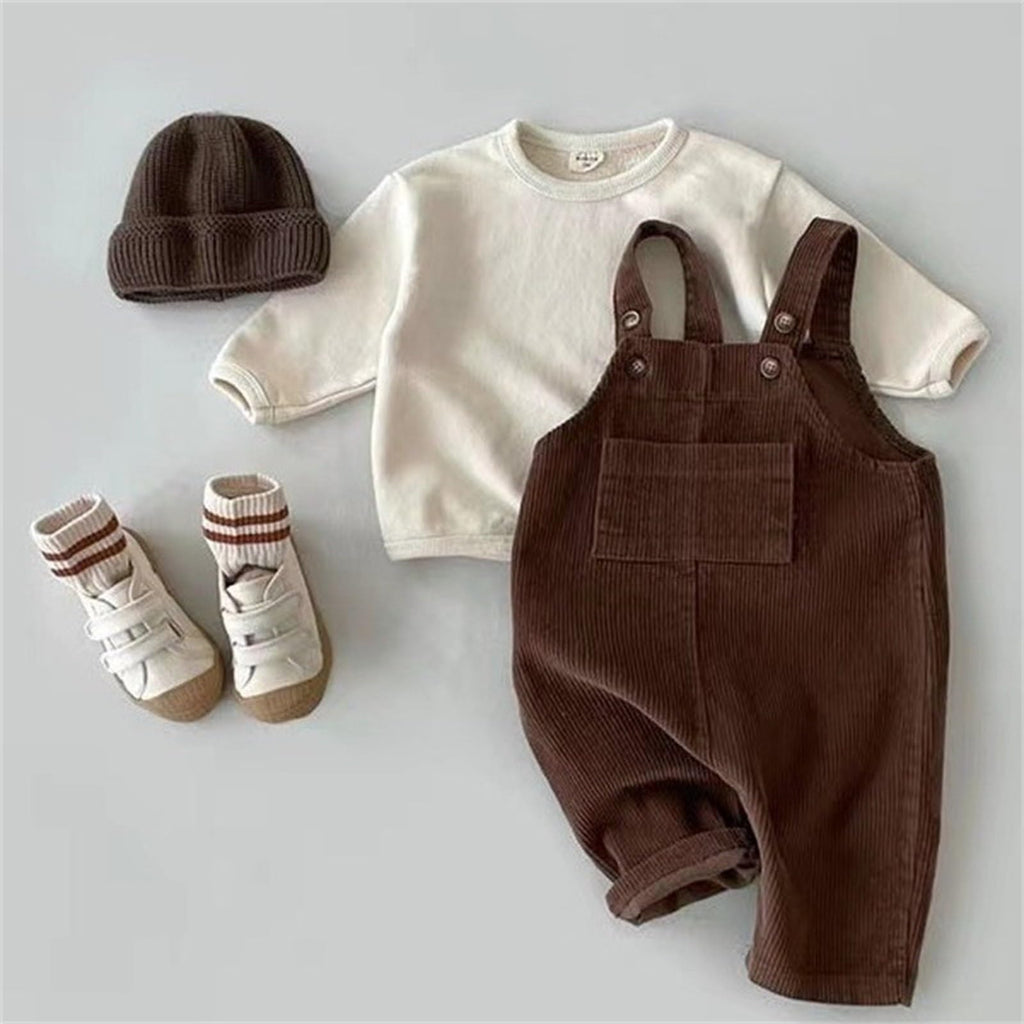 Toddler Baby Corduroy Bib Overalls Boys Girls Solid Sleeveless Suspender