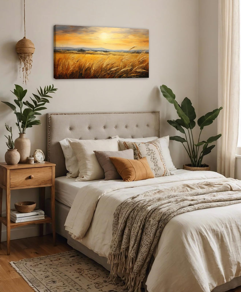 Large Farmhouse Wheat Canvas Art, Rustic Landscape Prints, 20x40