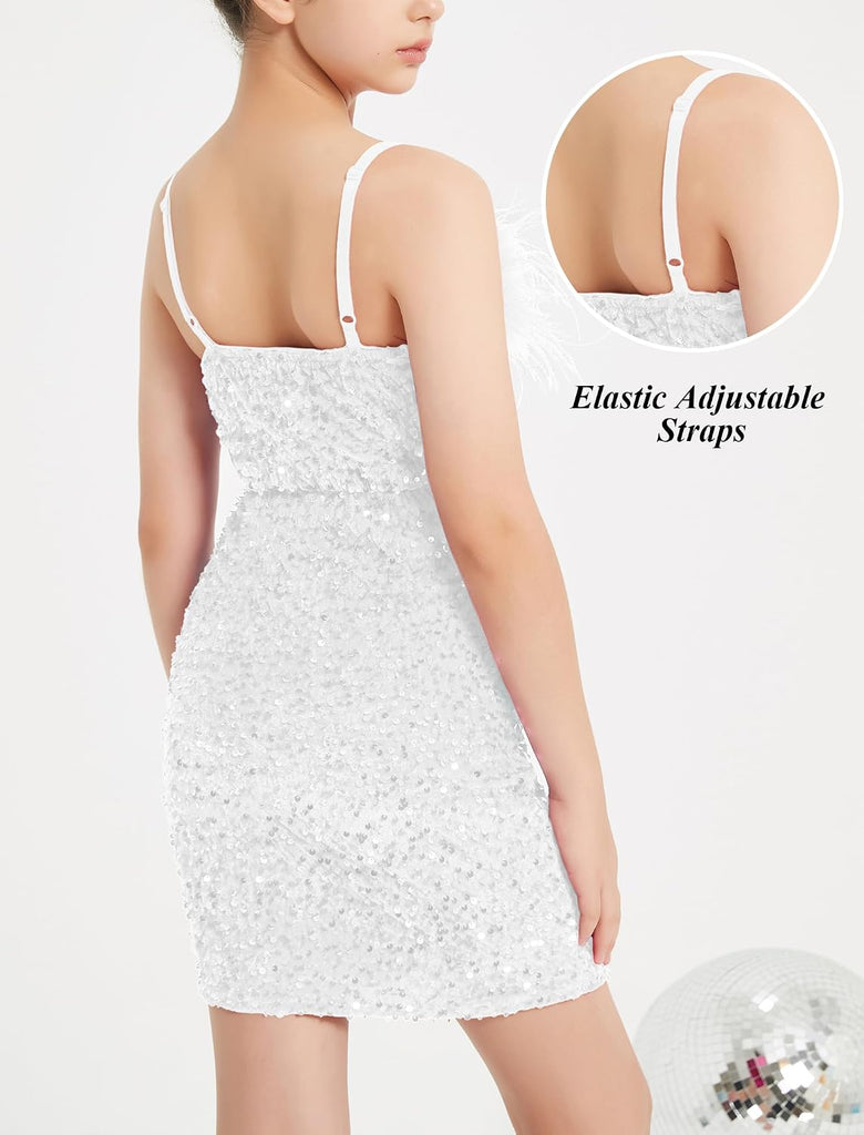 Girls Sequin Dress Bodycon Tween Cami Formal Party Dacne HOCO Prom