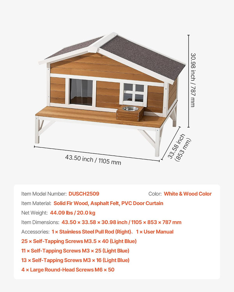 Insulated Cat House, All-Around Foam Insulation Elevated Cat Shelter, Wooden Feral Kitty Shelter with Large Platform