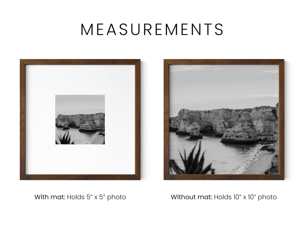 Walnut Oak Wood 10x10 Picture Frames - Set of 3, Square Frames with Mat, Minimalist Frames for Wall Art and Prints
