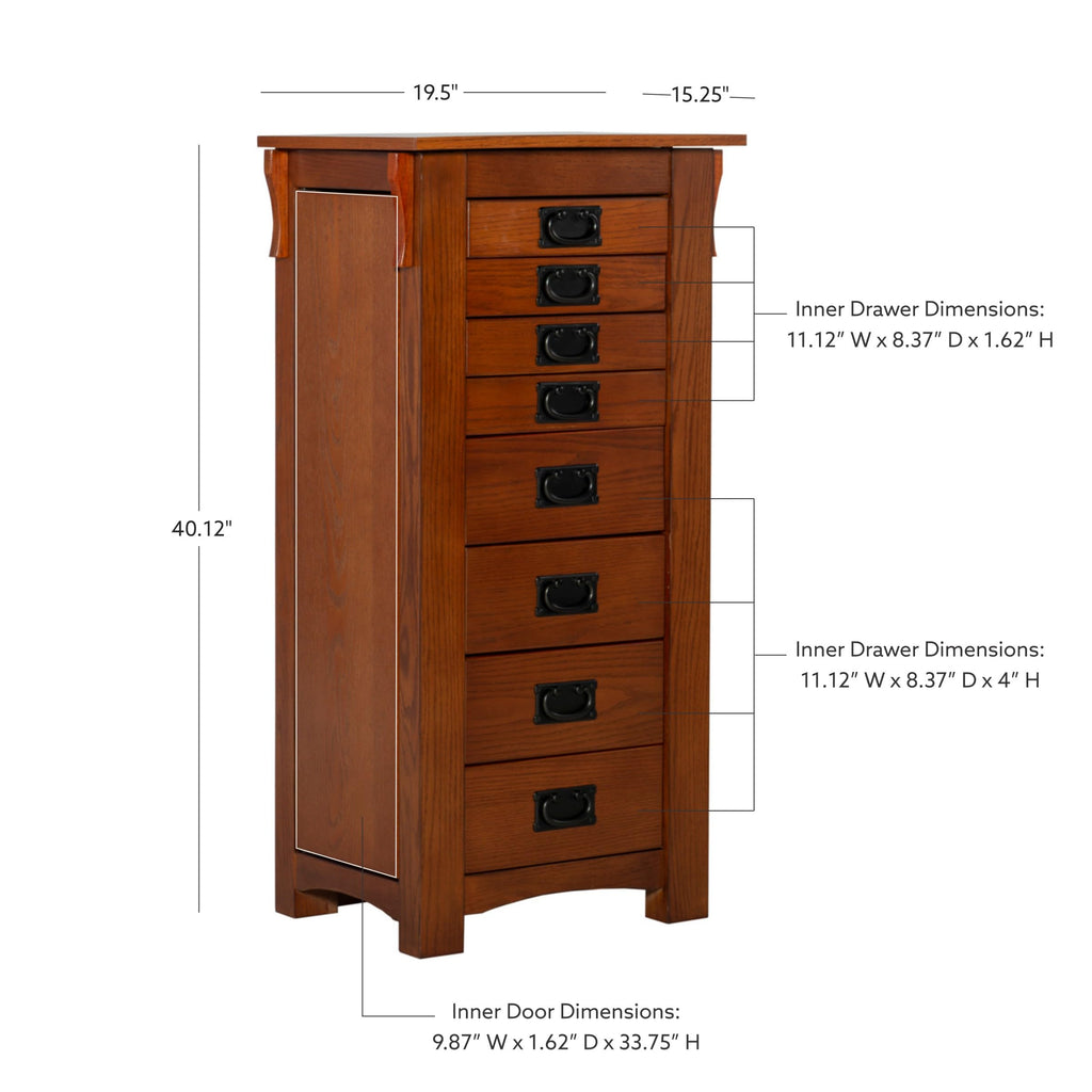 Oak Kat Jewelry Armoire 19.625"L x 15.25"W x 40.625"H