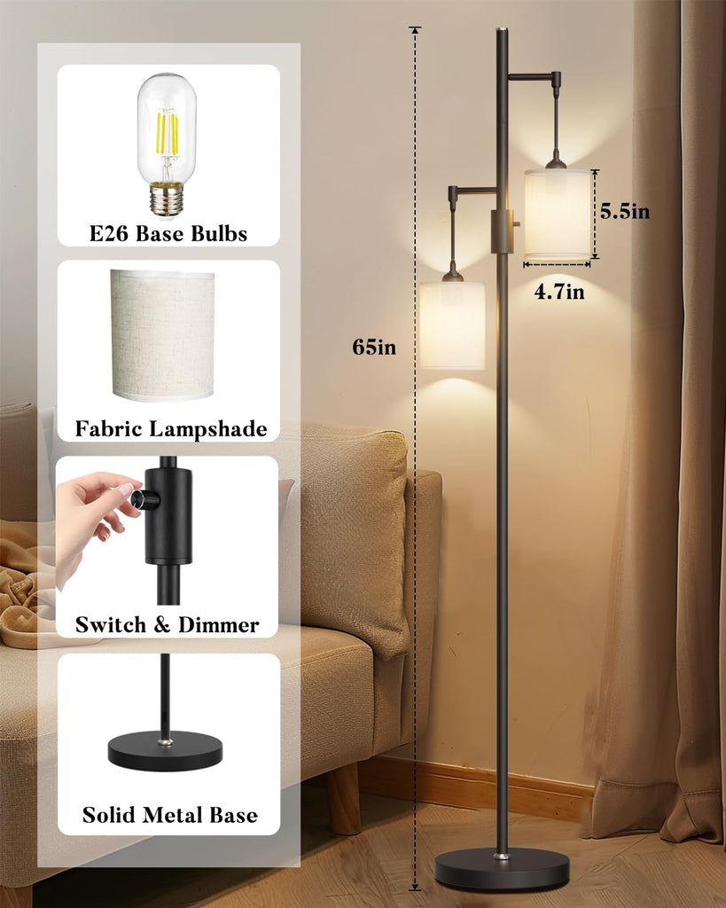 Black Floor Lamp, Industrial 2-Light Floor Lamps