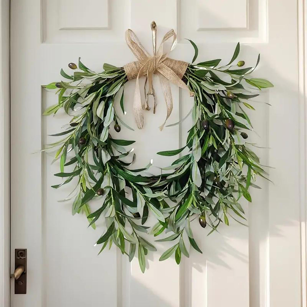 22 Inch Lifelike Faux Heart Shaped Olive Wreath for Front Door