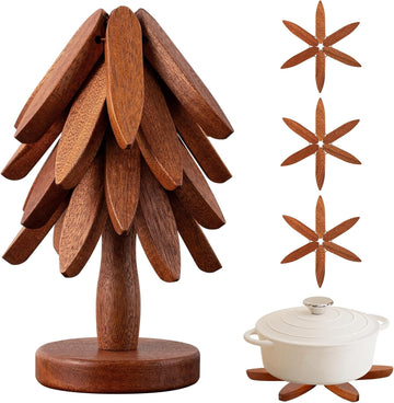 Wooden Trivets for Hot Dishes, Hot Dish Coaster with Tree-Shaped Wood Collapsible Hot Pad Trivet Tree for Restaurant - Set of 4