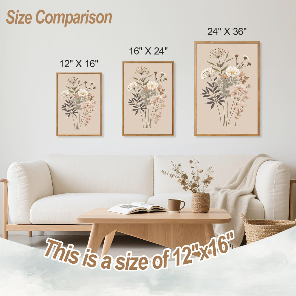 Botanical Flower Framed Canvas Wall Art Set Of 3, Modern Nature Wildflower Wall Decor, Rustic Floral Wall Painting