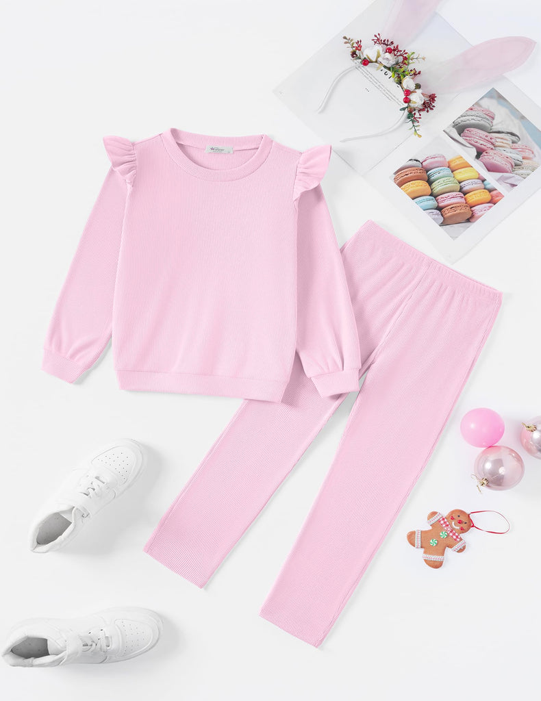 Girls Sweater Set Rib Knit Clothes 2Pcs Outfit Tops Pants