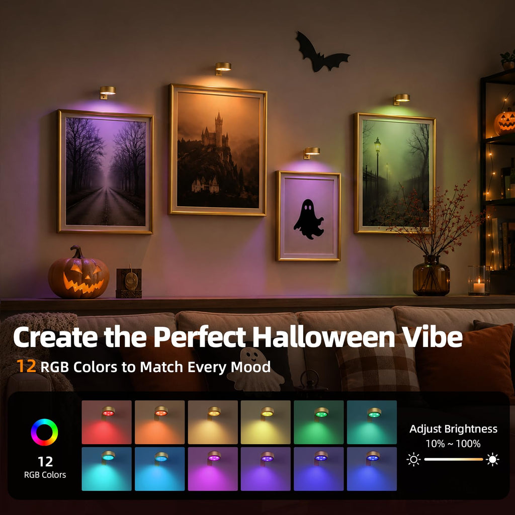 Picture Lights for Wall, Rechargeable Battery Magnetic Poster Lights with 3 Color Temps & 12 RGB, Remote Dimmable