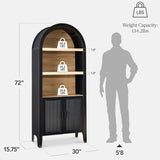72" Tall Arched Pantry Cabinet w/Reeded Doors, 5-Tier Bookshelf, Armoire, Hutch, Bookcase