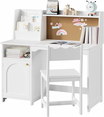 Kids Study Desk and Chair Set with Tiltable Desktop for 5-12