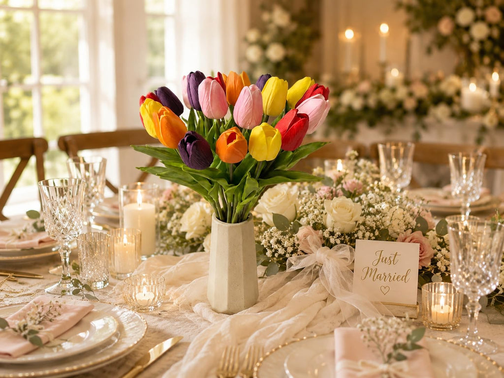 20 Stems Multicolor Artificial Tulip Flowers Centerpieces