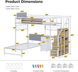 Twin Over Twin Loft Bunk Bed with Desk, Stairs, Drawers & Storage Shelves