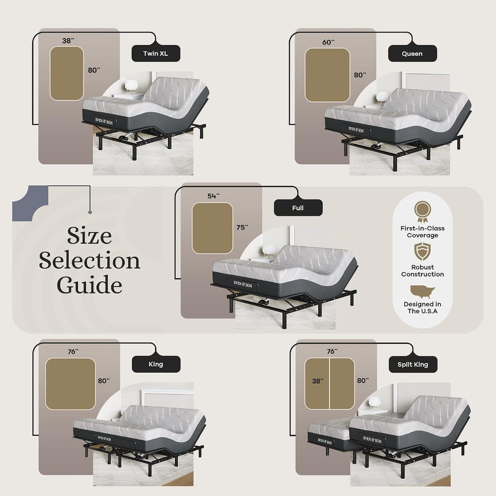 Sven and Son Essential Adjustable Bed Base (Frame) + 14 inch Hybrid Spring Matt (Medium Soft), Easy Assembly, Head