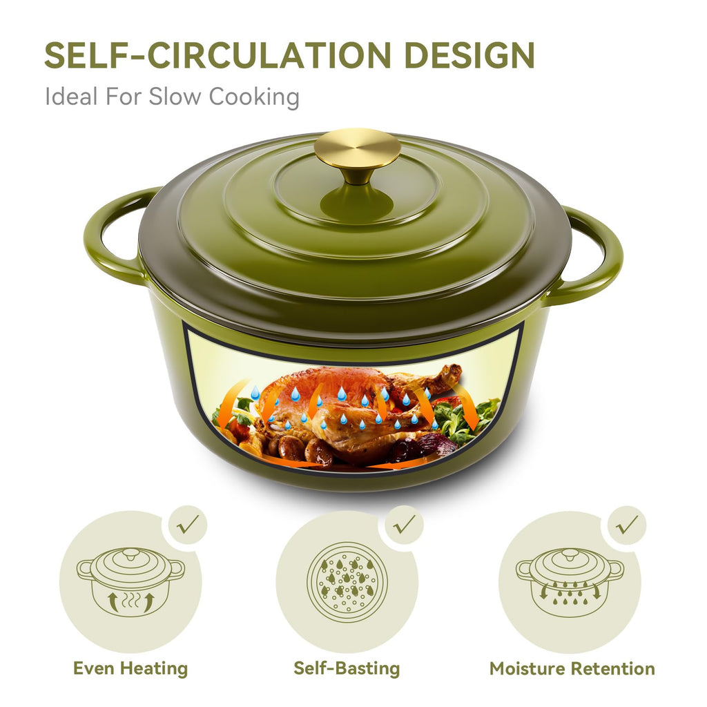 6 Quart Enameled Dutch Oven Pot with Lid, Cast Iron Dutch Oven with Dual Handles for Bread Baking, Cooking, Non-stick