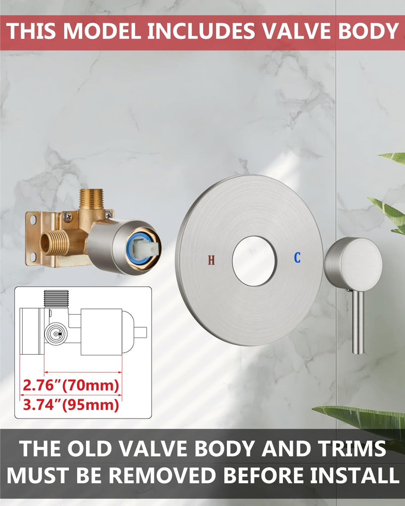 Shower Faucet Set with Rough-In Valve and Shower Head, Brushed Nickel