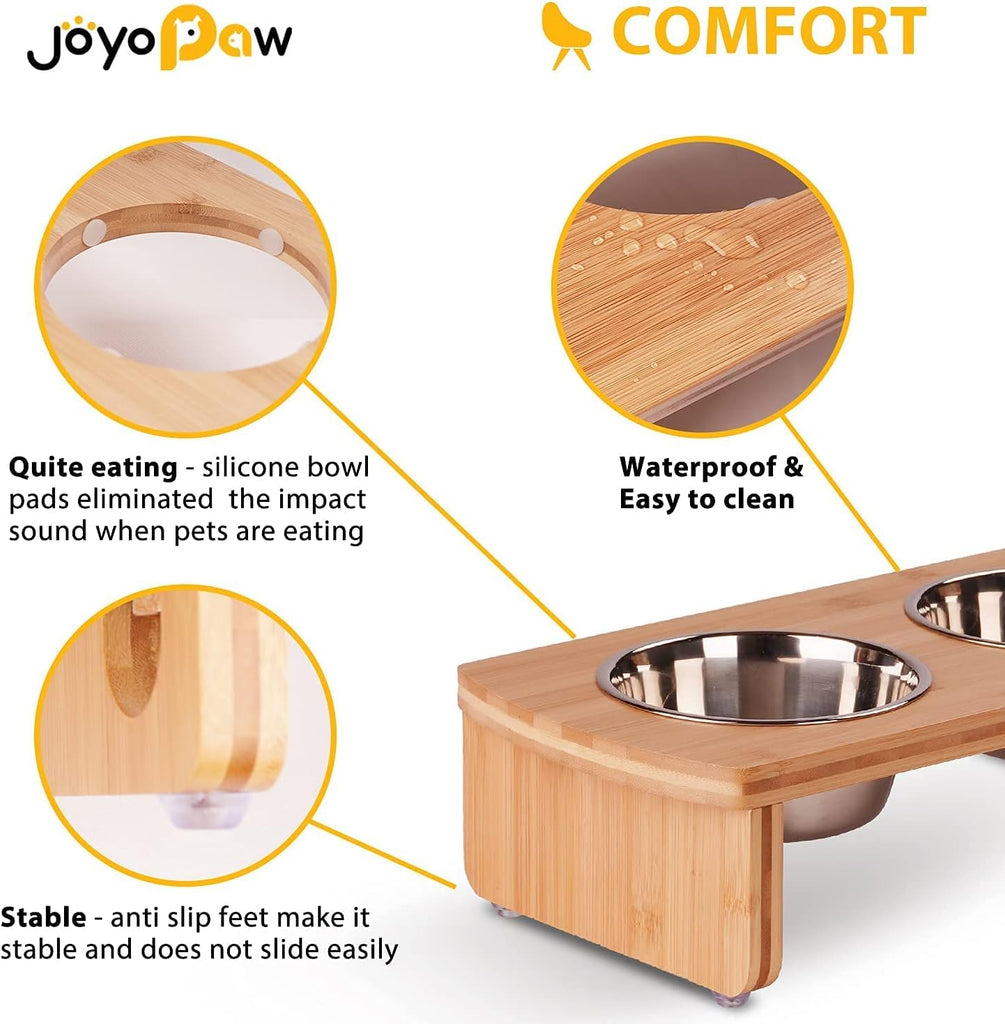 Elevated Dog Bowls, Bamboo Raised Dog Bowl Stand (4" Tall)