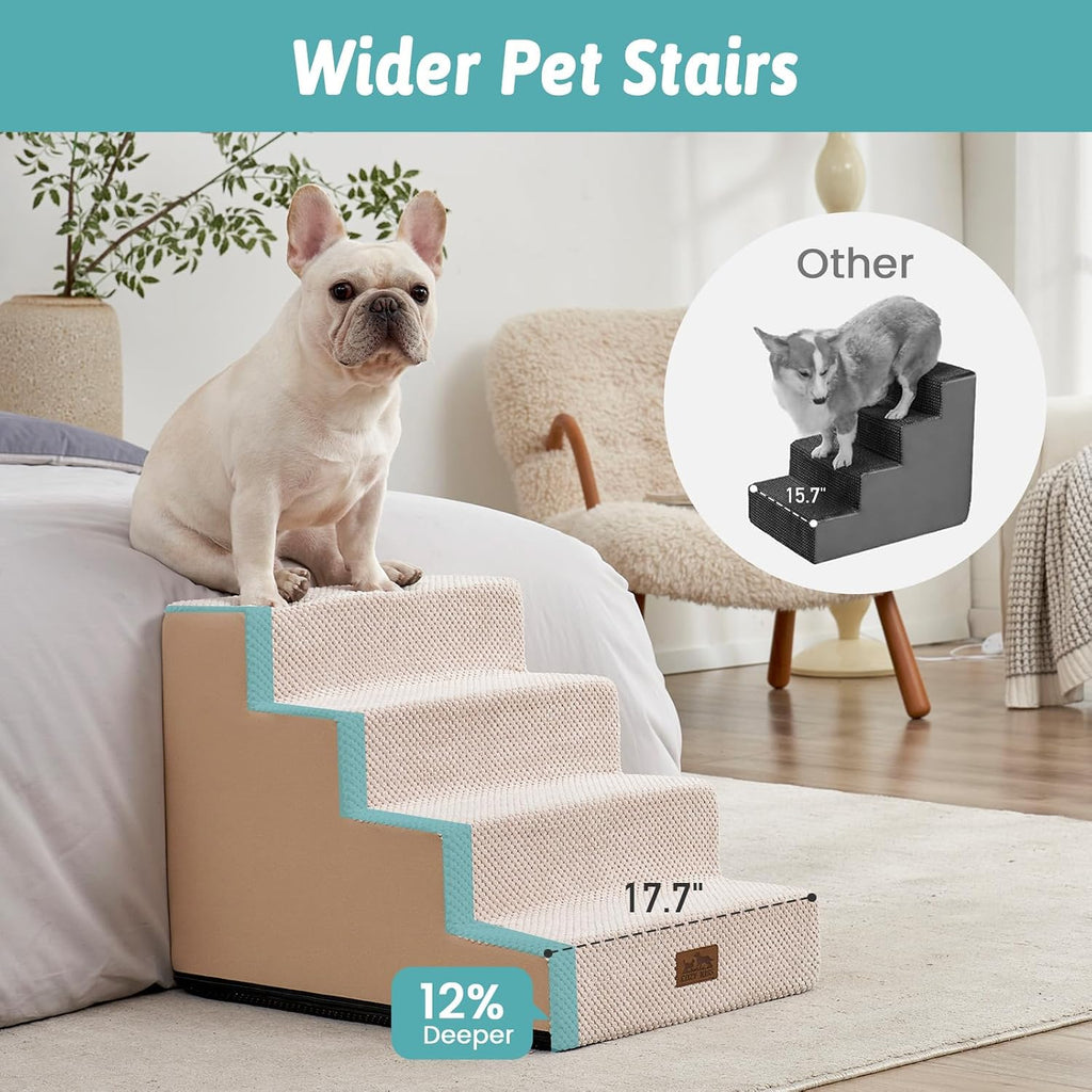 Dog Stairs for Small Dogs, 4 Step Pet Stairs for Beds & Couches
