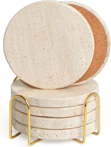 Natural Travertine Marble Coasters-4" Round - Set of 6