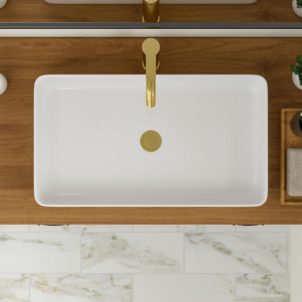 24" Bathroom Sink Dorp in 24x14 Large White Vessel Sink for Bathroom Porcelain Rectangule Ceramic Modern