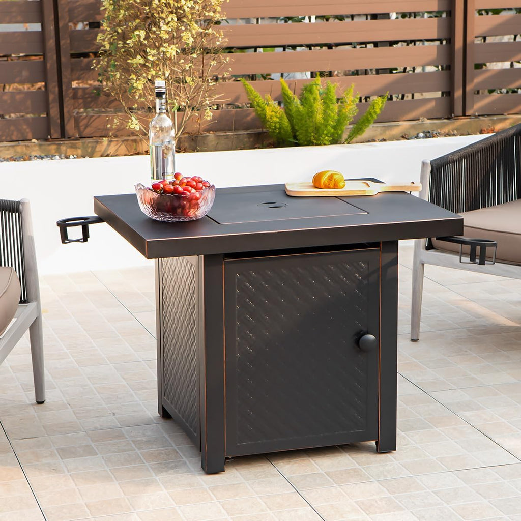 32'' Propane Fire Pit,50000 BTU Gas Firepit Table with 2 Drink Holders