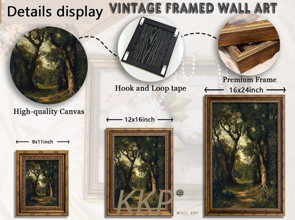 Vintage Forest Path Framed Wall Art Antique Trees Woodland Landscape Canvas Print Dark Academia Farmhouse Wall Decor