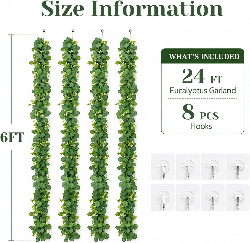 Faux Eucalyptus Garland Artificial Greenery Vine (Eucalyptus) - Set of 4