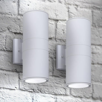2 Light Cylinder Outdoor Sconce Lights, White 120W E26 ETL 2 Pack