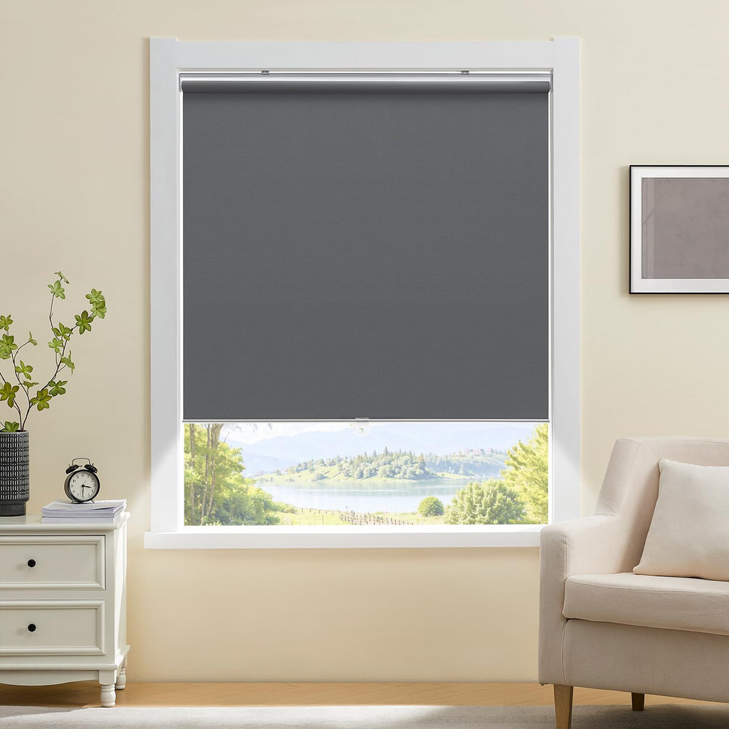Cordless 100% Blackout Roller Shades for Windows, UV Protection Pull Down Shades, Room Darkening Door Blinds Thermal