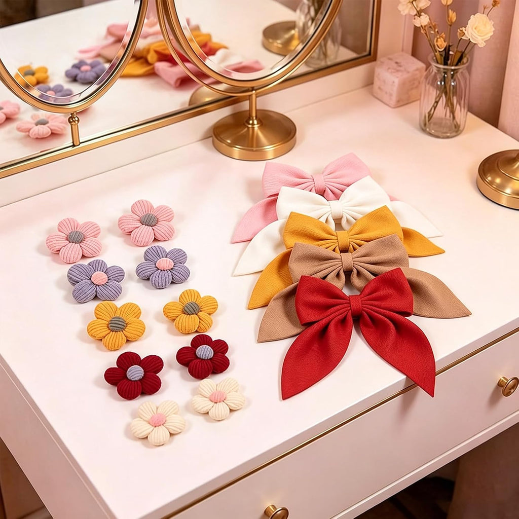 15PCS Hair Bows for Girls, Bright Colors Flower with Alligator Hair Clips, Girl Hair Accessories Set for Kids Toddler