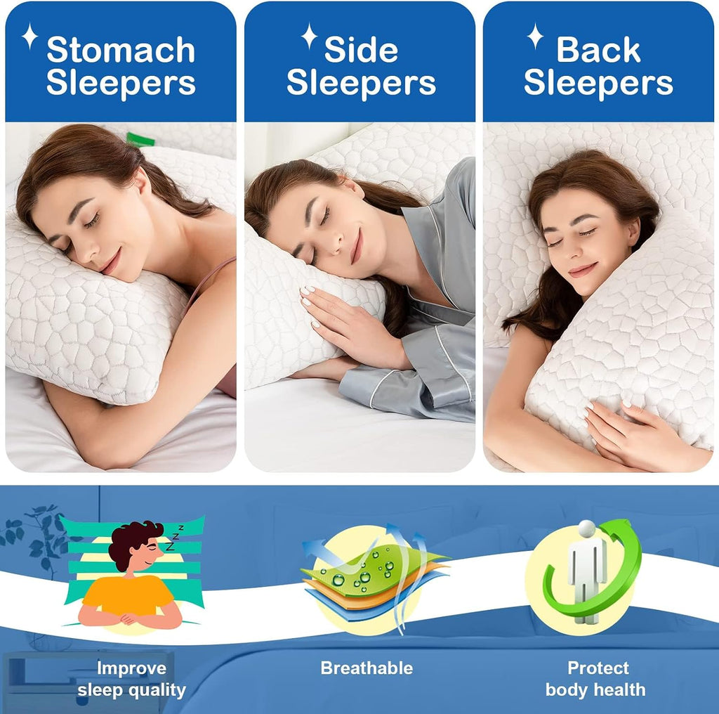 Cooling Pillow Standard Size Set of 2, CertiPUR-US Shredded Memory Foam Pillows, Cool Bed Pillows for Hot Sleepers