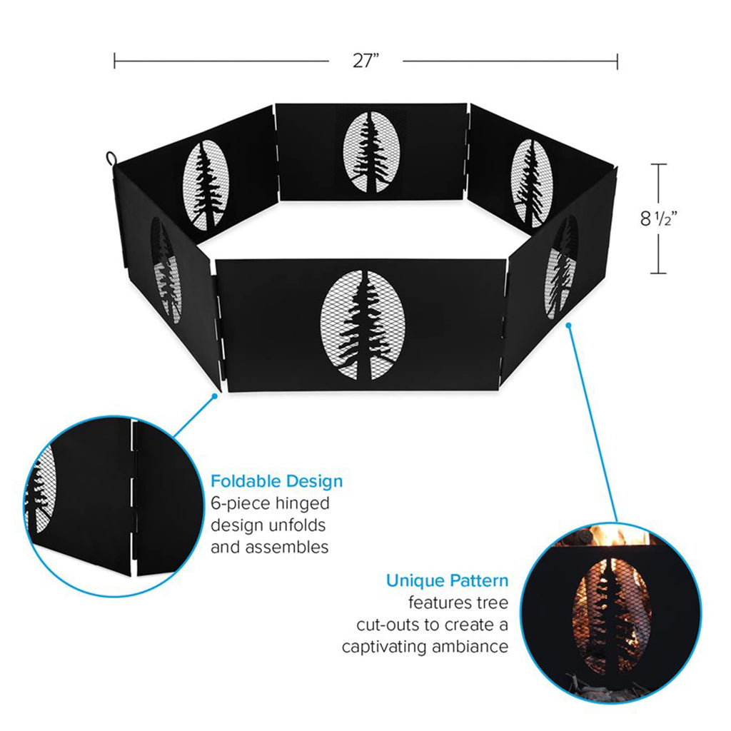 Portable 27 x 8.5" Outdoor 6 Piece Collapsible Steel Campfire Ring with Storage Bag for Safe Natural Wood Burning