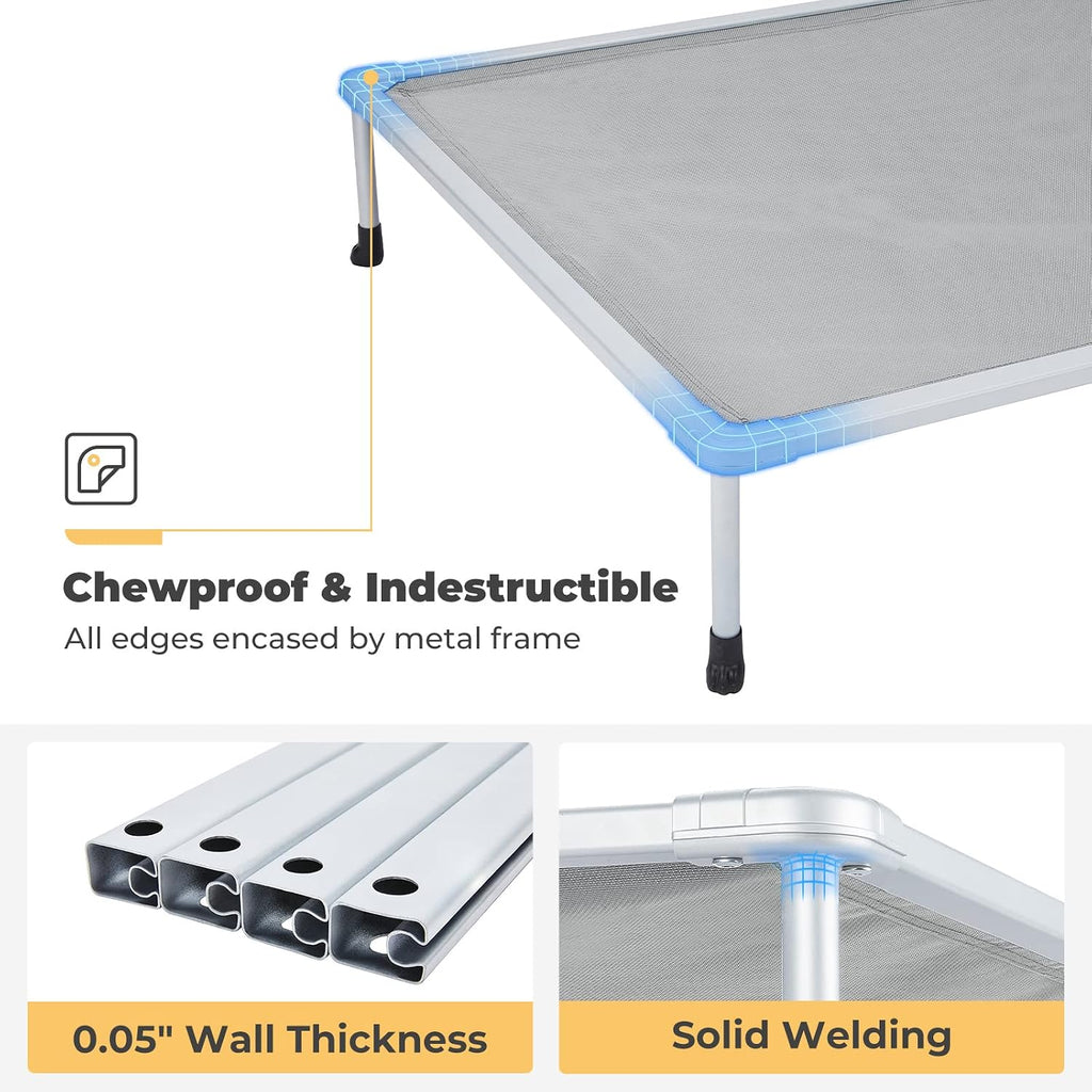 Chewproof Elevated Dog Bed - Cooling Raised Pet Cot, Breathable Mesh, Washable & Non-Slip for Large Dogs