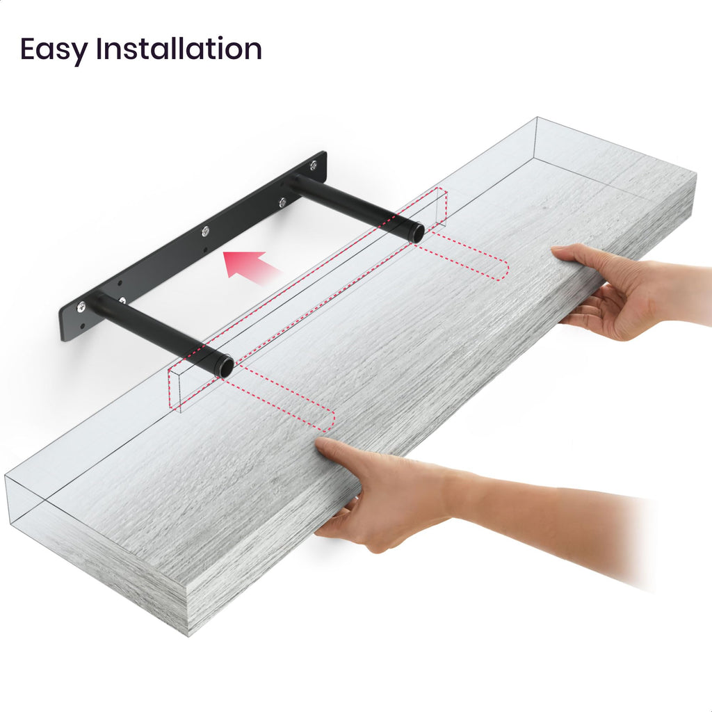 Floating Shelves, 36" Wood Wall Shelf Set of 2, with Invisible Brackets, 6" Deep, Rustic Gray