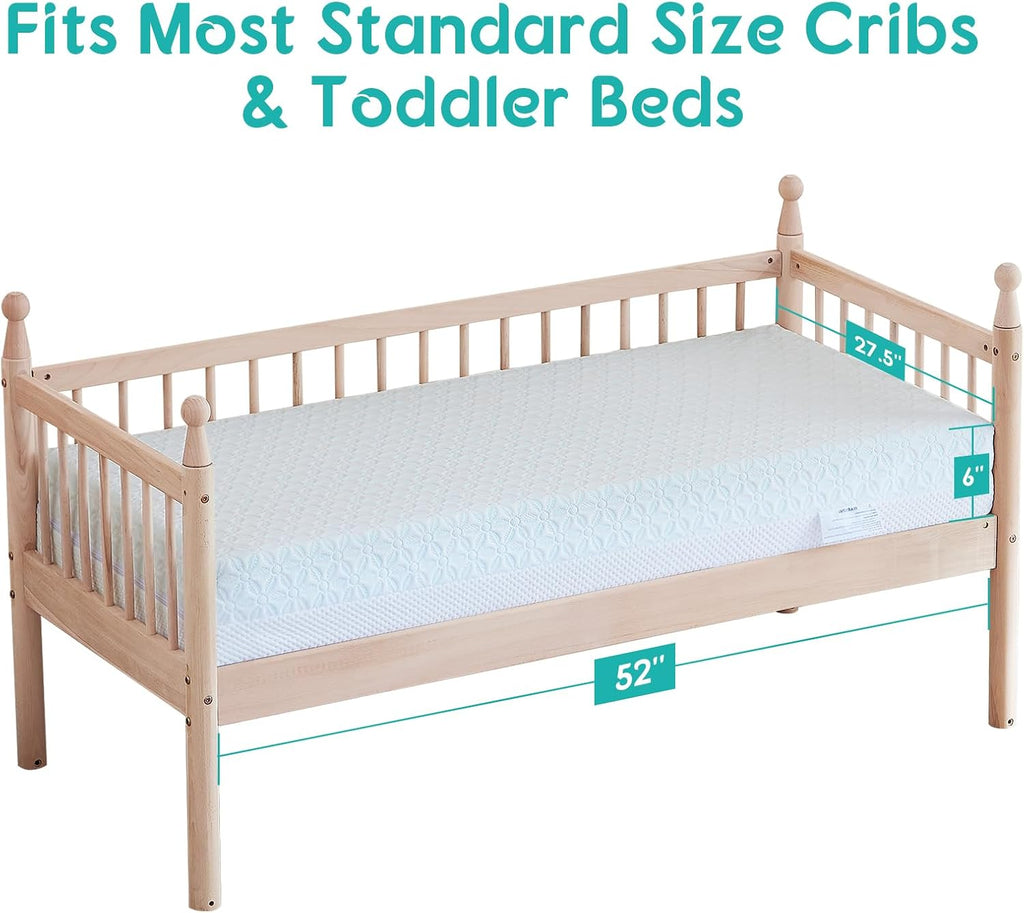 4 in 1 Crib Mattress, 6" Dual Sided Memory Foam Toddler Bed Mattress, Cotton Heat & Tencel Cooling Cover, Firm
