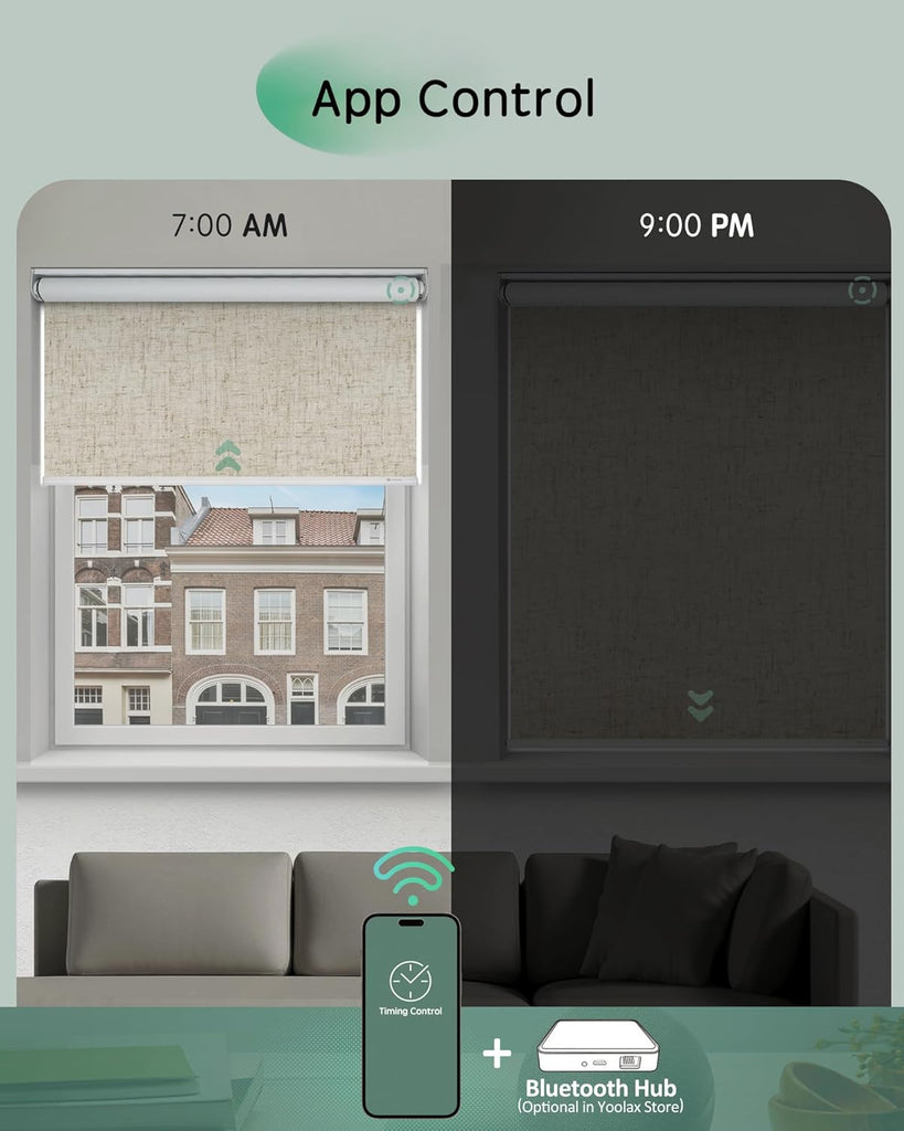 Motorized Blinds App Control, Artisan Beige, | Automatic Roller Shades App Control Home Office, Electric Blinds for