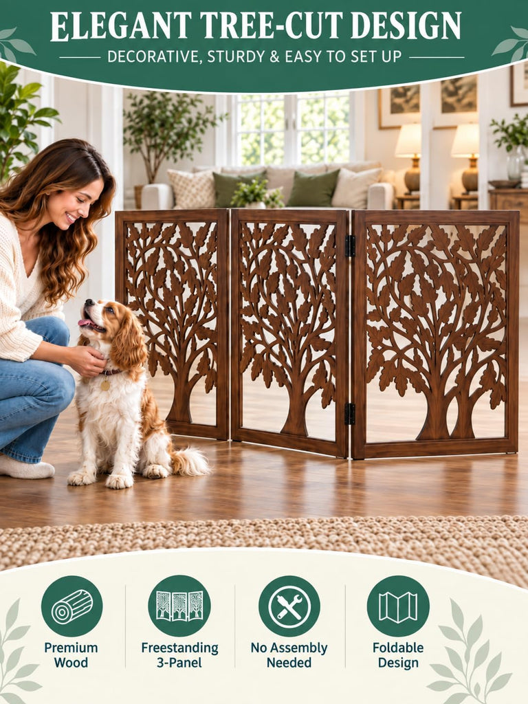 Free Standing Dog gate, Wooden Foldable Pet gate for Doorways