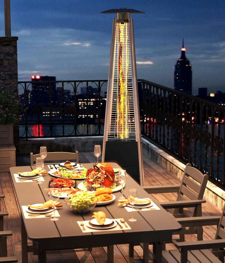 48,000 BTU Pyramid Patio Heater with Wheels, Cover, Black | Triple Safety Protection Propane Heaters, Outdoor Patio