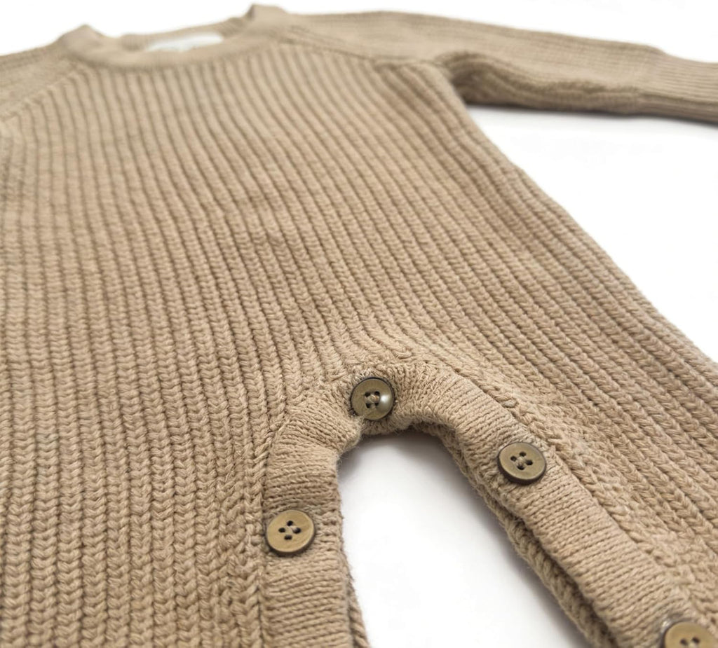 Cozy Baby 100% Cotton Knitted Romper, White Long Sleeve Jumpsuit, Winter Outfit, Button Closure