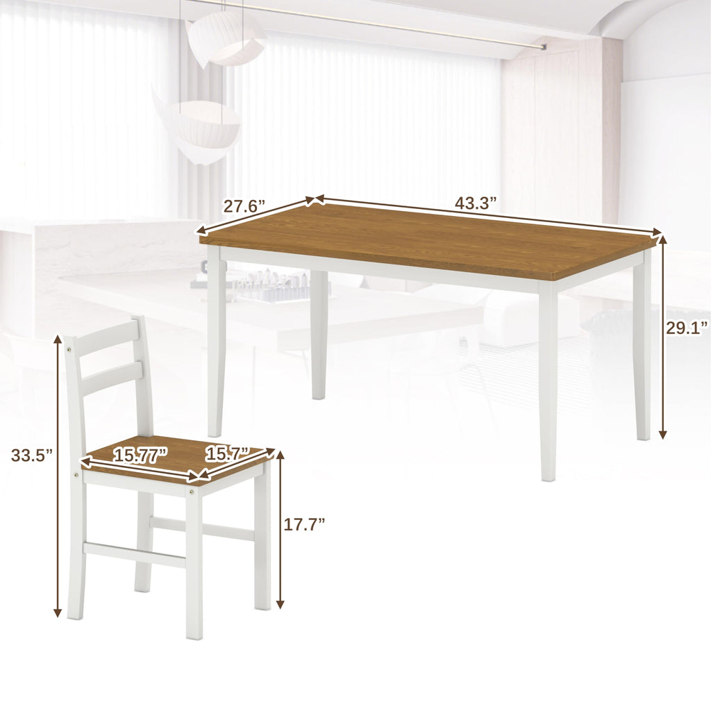 5 Piece Dining Table Set, Solid Wood Dining Table Set for 4, Farmhouse Table and 4 Chairs Set, 43.3'' Rectangular