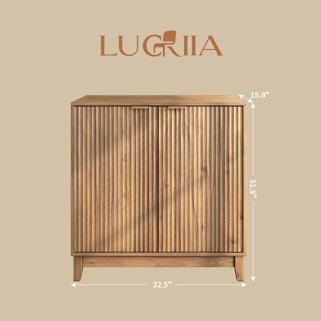 Fluted Accent Cabinet with Doors and Shelves Modern Wood Storage Cabinet Living Room Mid-Century Sideboard Credenza
