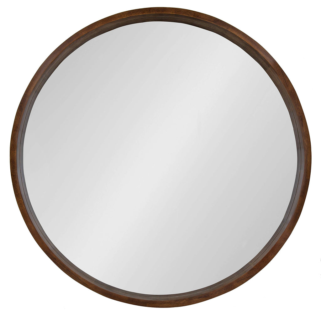 Hutton Round Wood Wall Mirror, 36" Diameter, Walnut Brown, Geometric Modern Farmhouse Wall Decor