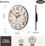 14 Inch Retro Vintage French Country Style Round Wooden Wall Clock Silent Battery Operated Non-Ticking Decorative