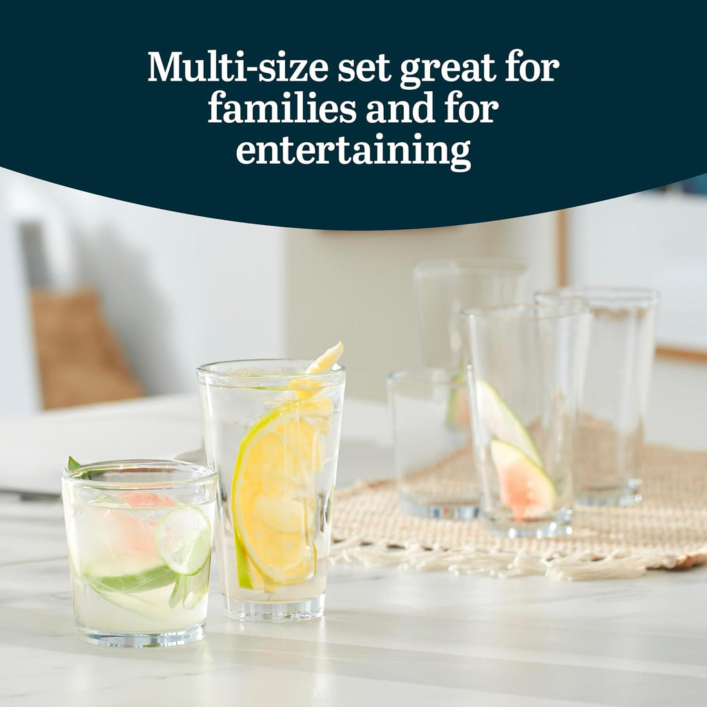 Preston Tumbler and Rocks Glass Cups Set, All Purpose Everyday Drinking Glasses Set of 16, Glassware Drinking Glasses